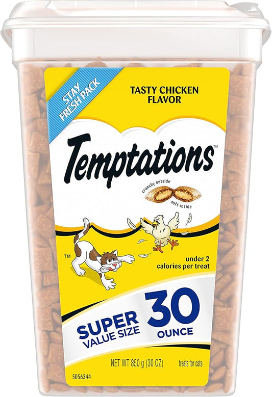 Temptations Fla Cat Treats Chicken flavor, 30 oz Tub – Crunchy Outside, Soft Inside Snacks for Cats