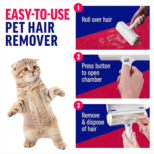 Chom Chom Pet Hair Remover Roller – Reusable Lint Roller for Dog & Cat Hair on Couch, Carpet, Furniture, Clothes & Bed – Easy Fur Cleaner Tool (White)