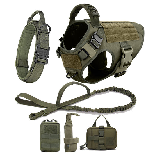 Large Dog Harness & Leash Set with MOLLE Pouches – Training Vest
