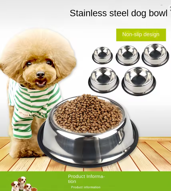 Basics Stainless Steel Non-Skid Pet Dog Water And Food Bowl, 2-Pack (10 x 2.8 Inches), Each Holds Up to 4 Cups