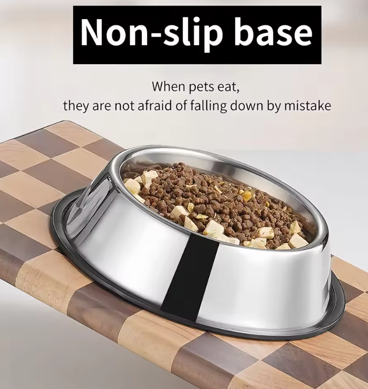 Basics Stainless Steel Non-Skid Pet Dog Water And Food Bowl, 2-Pack (10 x 2.8 Inches), Each Holds Up to 4 Cups