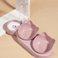 Pet Bowls With Water Feeder, 3 In 1 Ear Design Tilted Cat Water And Food Bowl Set With Gravity Water Bottle For Neck Protection