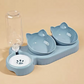 Pet Bowls With Water Feeder, 3 In 1 Ear Design Tilted Cat Water And Food Bowl Set With Gravity Water Bottle For Neck Protection