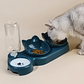 Pet Bowls With Water Feeder, 3 In 1 Ear Design Tilted Cat Water And Food Bowl Set With Gravity Water Bottle For Neck Protection