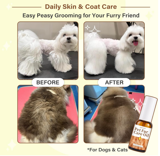 Pet Coat Care Oil – Natural Tangle Remover & Leave-In Shine for Dogs and Cats – Soft, Silky Fur & Skin Soothing with Collagen and Natural Oils – 1.01 fl oz