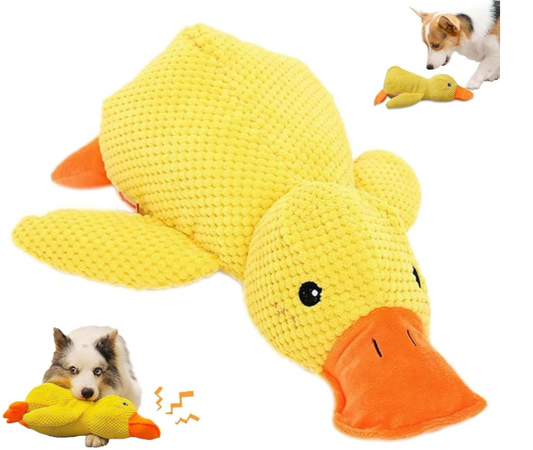 Calming Duck Dog Toy – Soft Yellow Plush Pillow with Quacking Sound for Stress Relief & Indoor Play (2025 New)