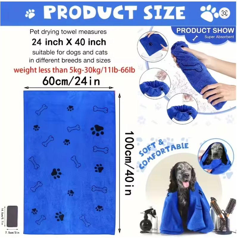 Microfiber Dog Drying Towel – Quick-Dry, Super Absorbent Pet Bath Towel for Dogs & Cats | Soft, Lightweight & Fast Drying