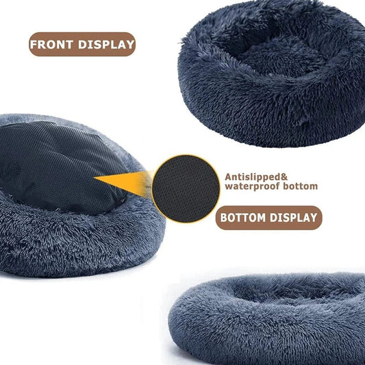 Super Soft Donut Pet Bed – Washable Plush Calming Bed for Dogs & Cats