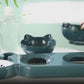 Pet Bowls With Water Feeder, 3 In 1 Ear Design Tilted Cat Water And Food Bowl Set With Gravity Water Bottle For Neck Protection
