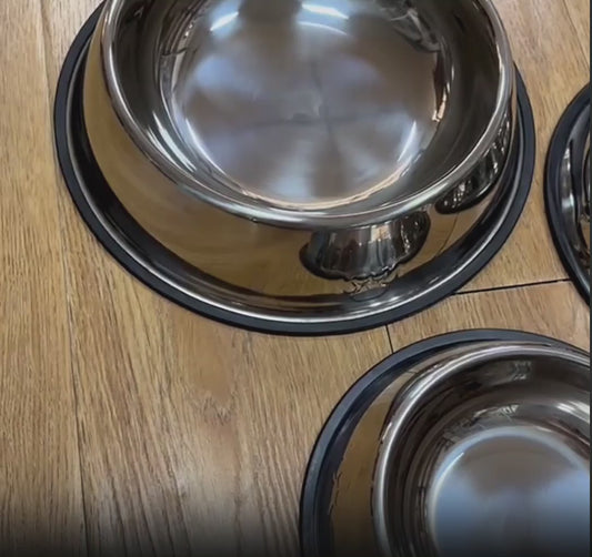 Basics Stainless Steel Non-Skid Pet Dog Water And Food Bowl, 2-Pack (10 x 2.8 Inches), Each Holds Up to 4 Cups